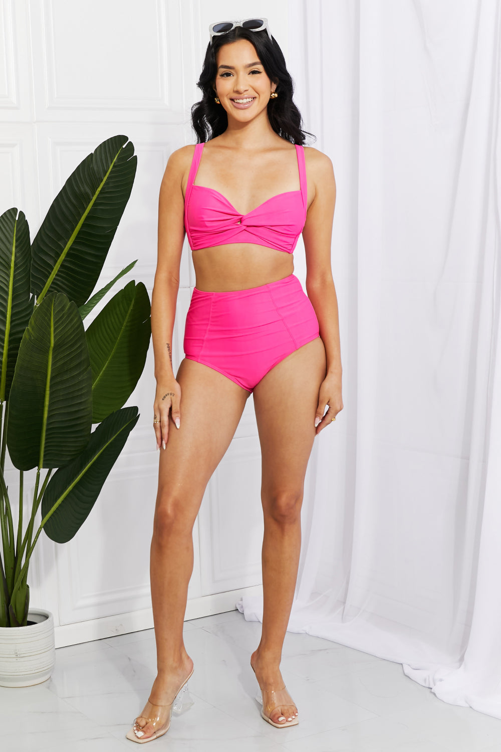 Marina West Swim Take A Dip Twist High-Rise Bikini in Pink Sunset and Swim   