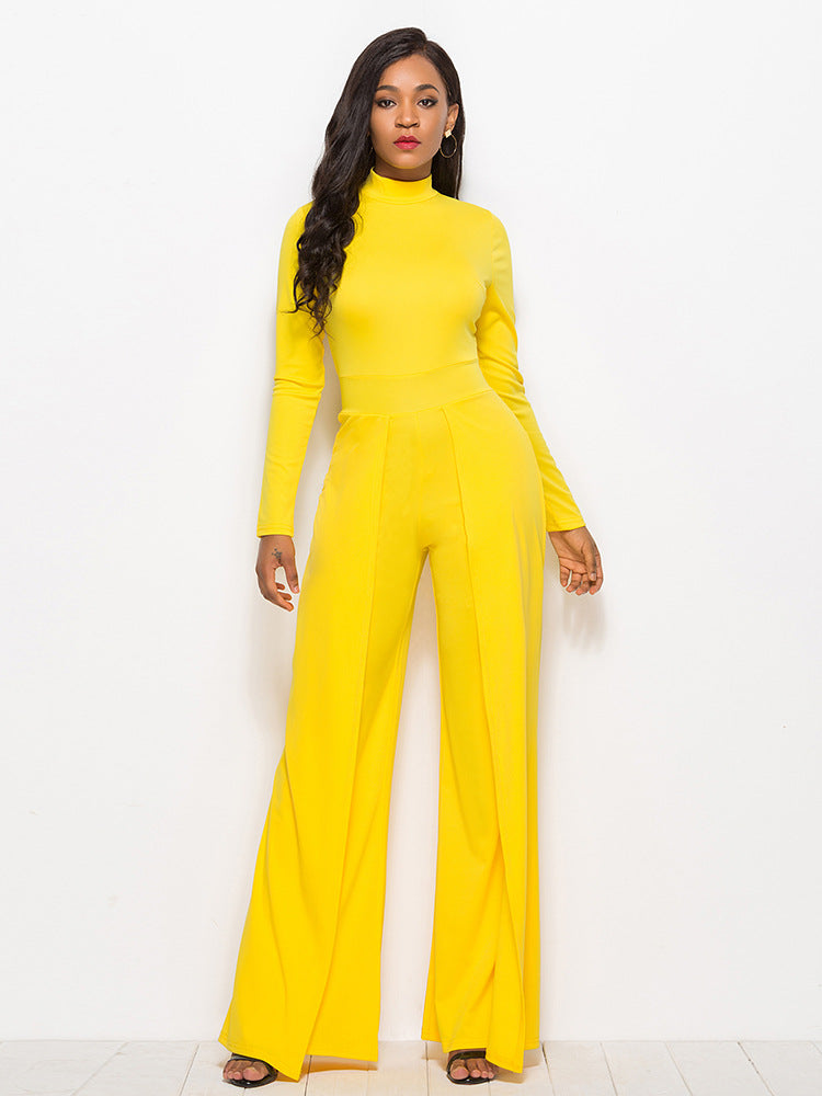 Sunset and Swim Long Sleeve Mock Neck Wide Leg Jumpsuit Sunset and Swim Yellow M 