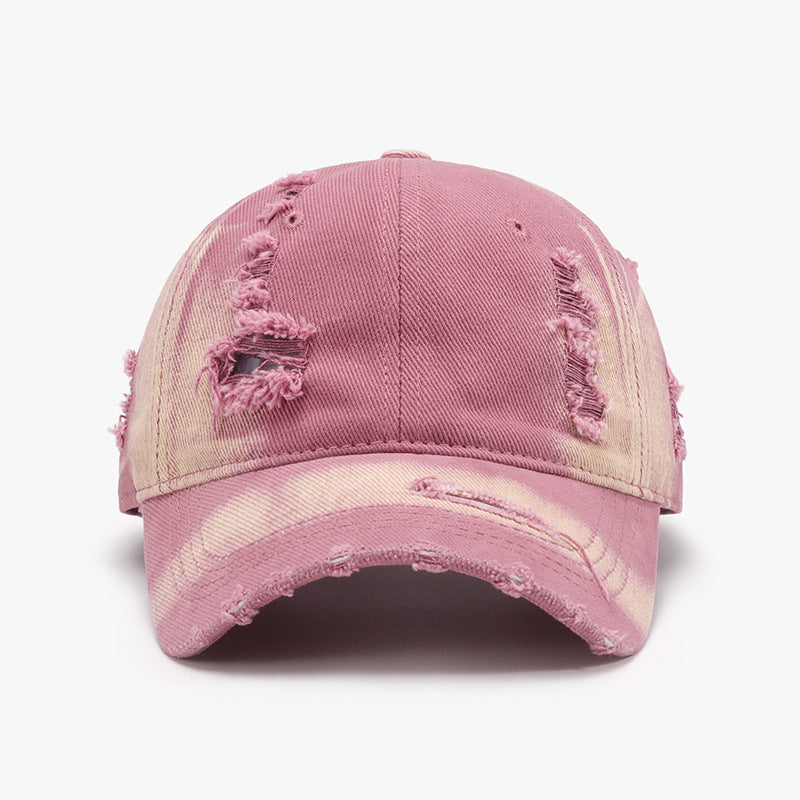 Distressed Adjustable Cotton Baseball Cap Sunset and Swim Pink Purple One Size 