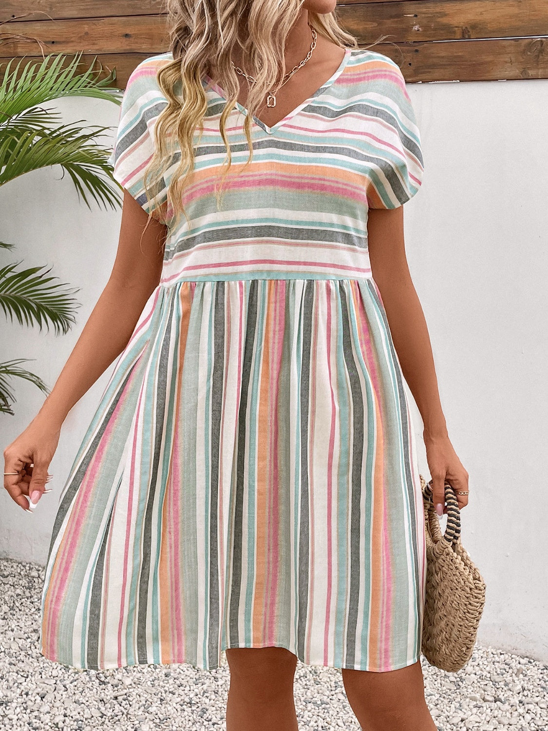 Sunset and Swim  Striped V-Neck Short Sleeve Dress Sunset and Swim Stripe S 