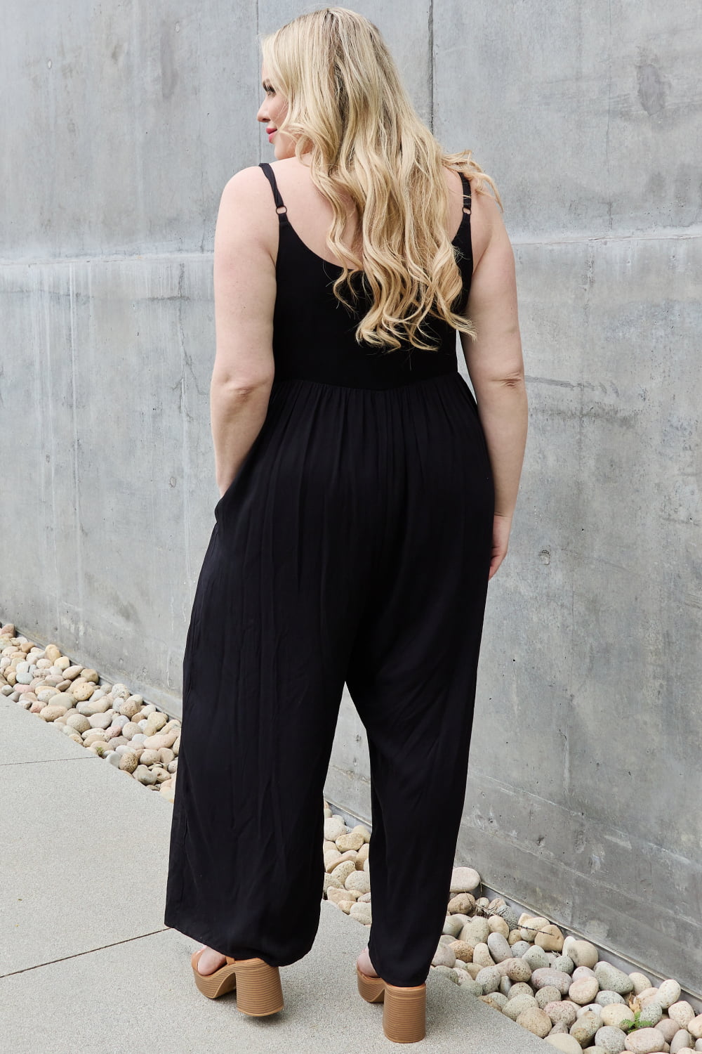HEYSON All Day Full Size Wide Leg Button Down Jumpsuit in Black  Sunset and Swim   