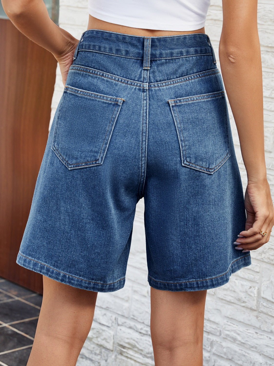 High Waist Denim Shorts with Pockets Sunset and Swim   