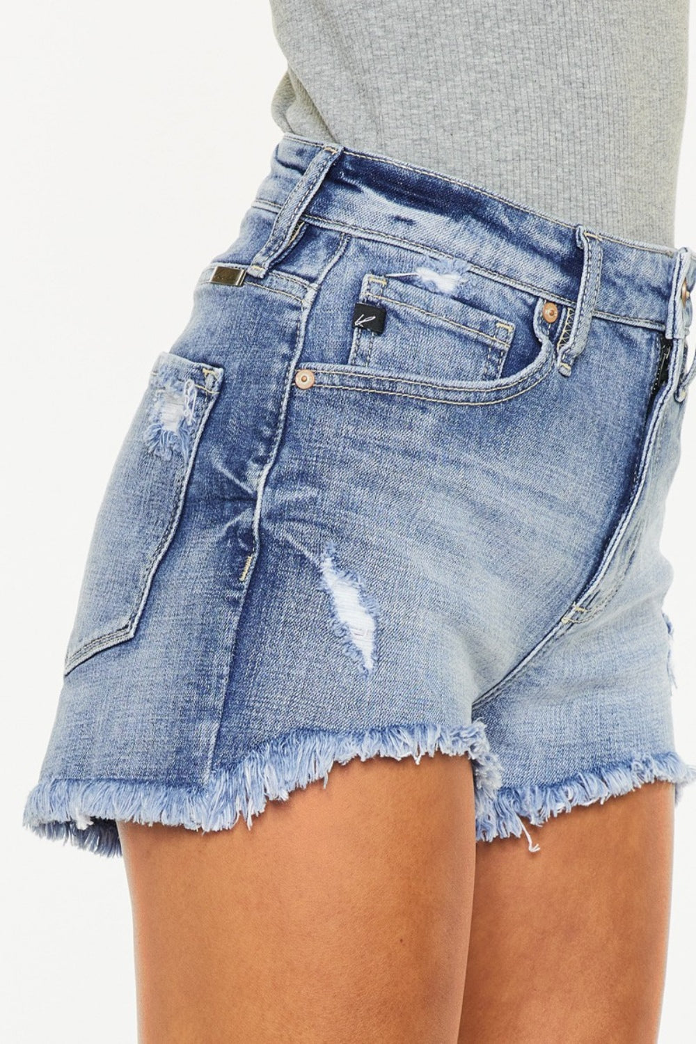 Kancan Distressed Raw Hem Denim Shorts Sunset and Swim   