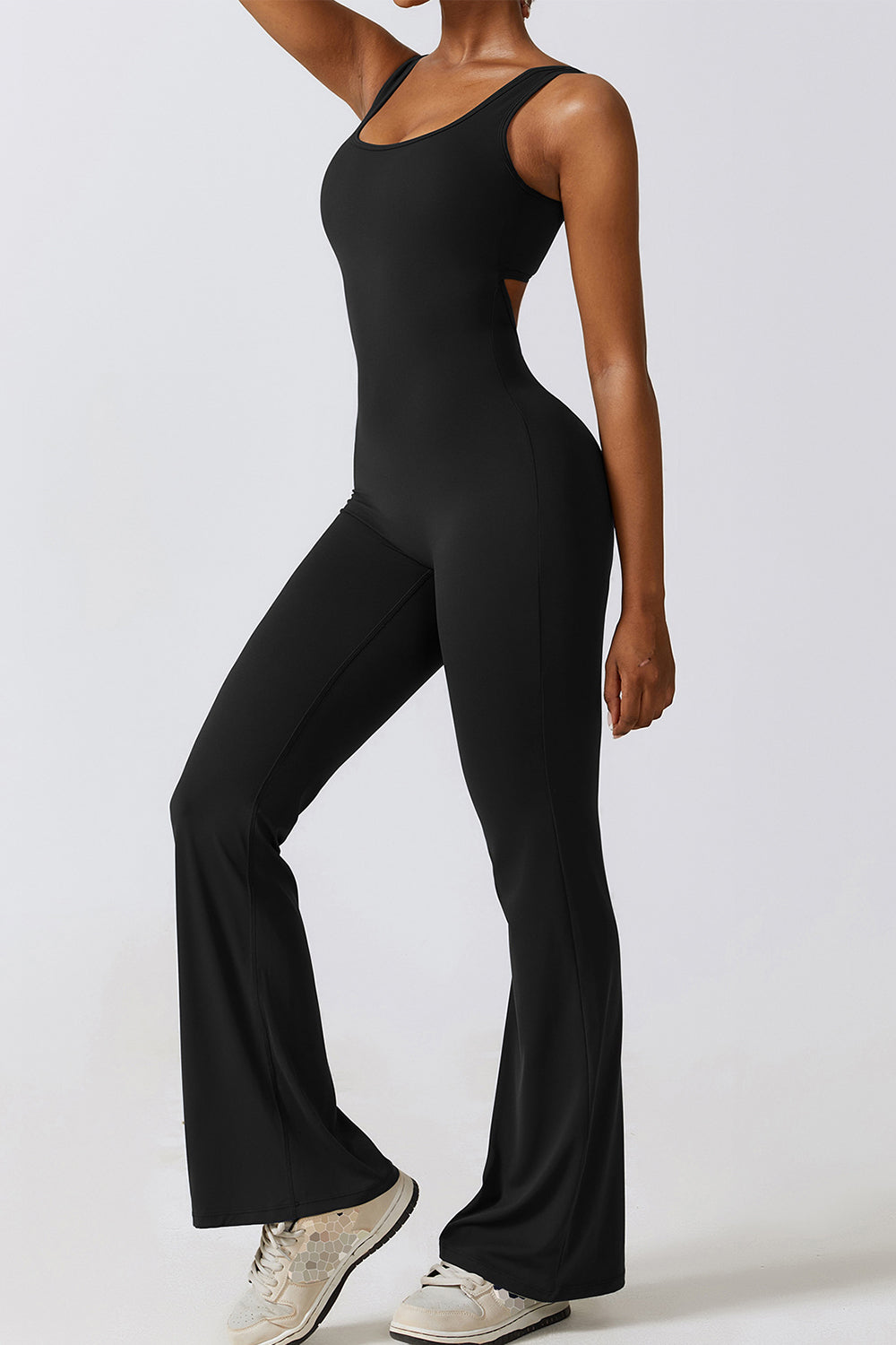 Sunset and Swim  Cutout Ruched Bootcut Sleeveless Active Jumpsuit  Sunset and Swim Black S 