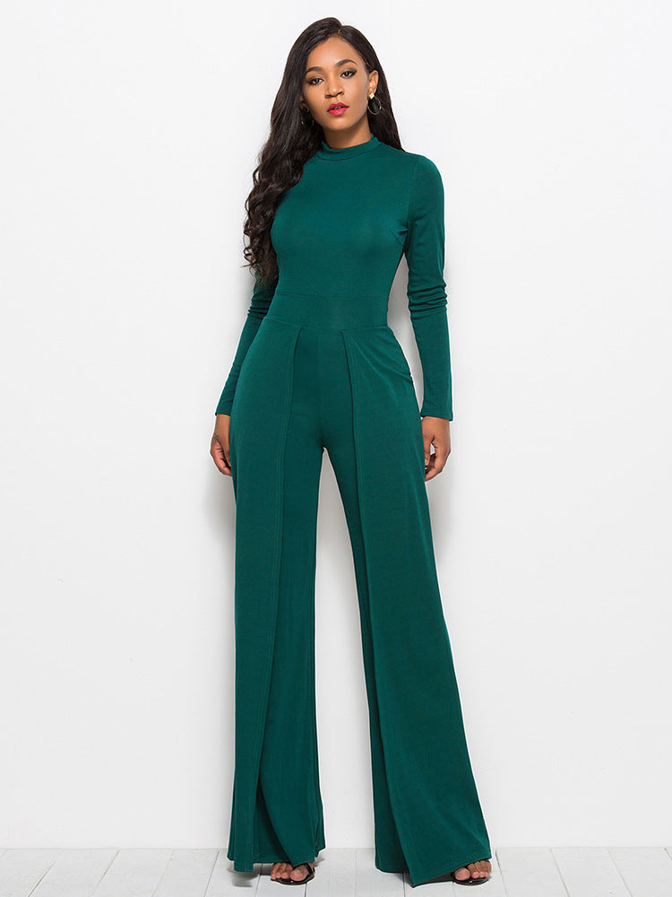 Sunset and Swim Long Sleeve Mock Neck Wide Leg Jumpsuit Sunset and Swim Dark Green L 