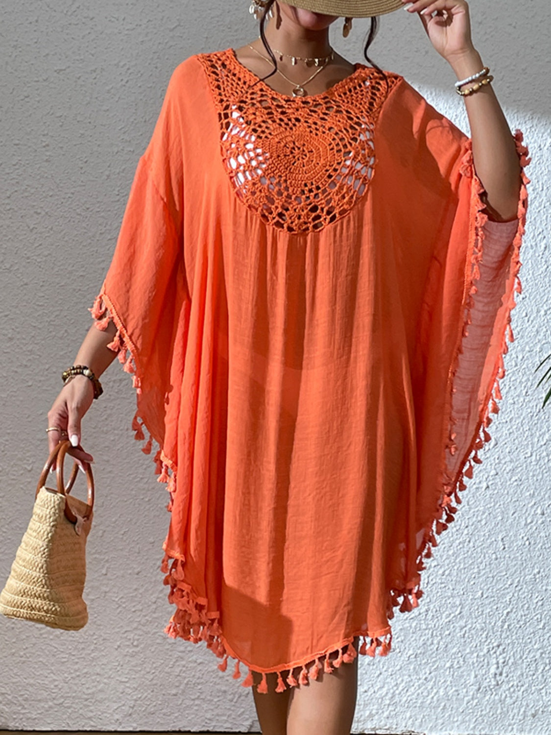 Sunset Vacation  Tassel Cutout Scoop Neck Cover-Up Dress  Sunset and Swim   