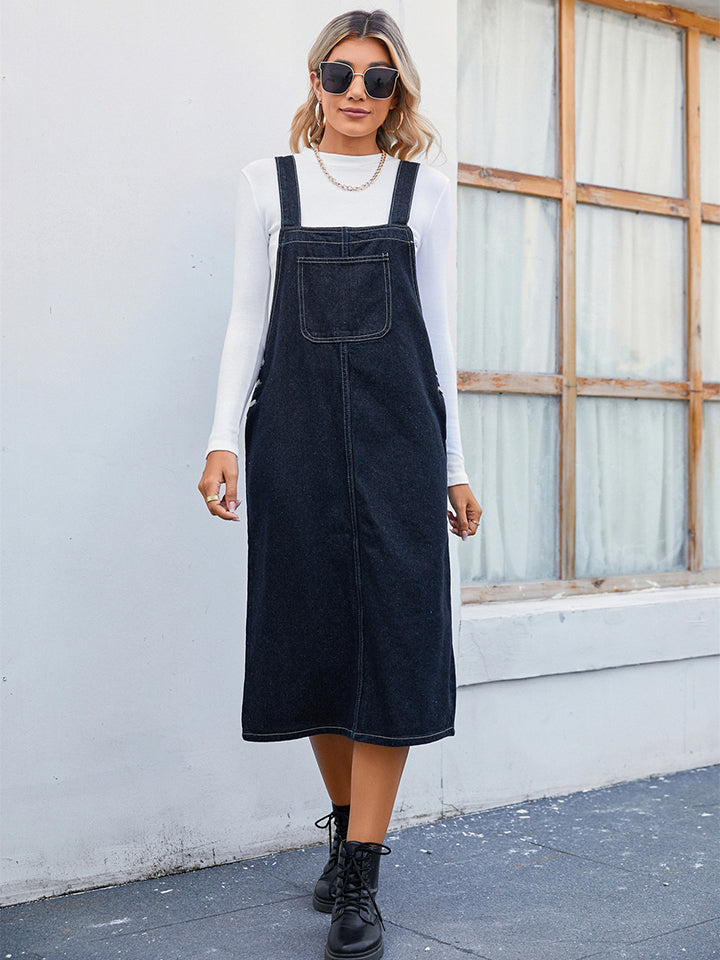 Denim Overall Dress with Pocket Sunset and Swim Dark Navy S 