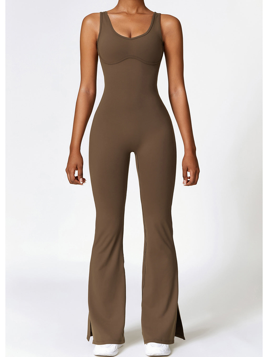 Sunset and Swim  Wide Strap Bootcut Slit Active Jumpsuit Sunset and Swim   