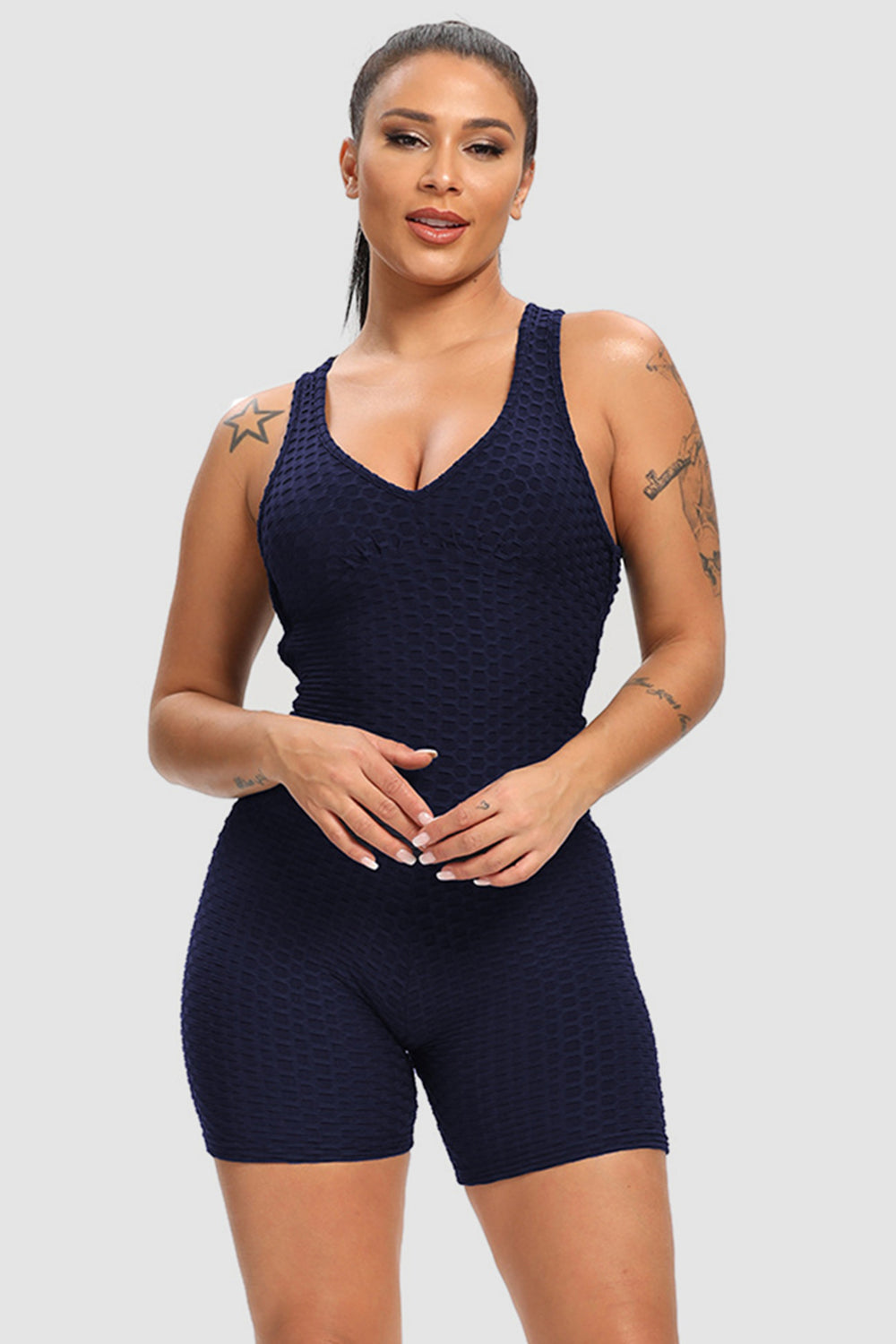 Crisscross Wide Strap Active Romper Sunset and Swim Dark Navy S 