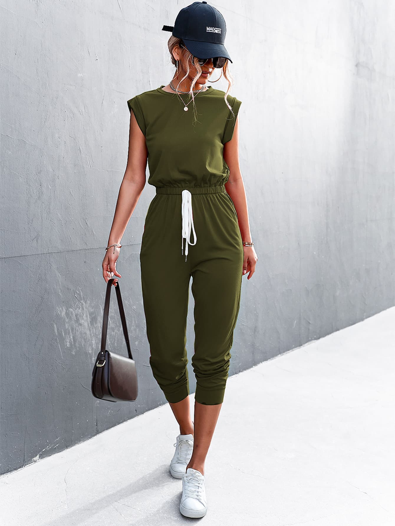 Round Neck Cap Sleeve Jumpsuit Sunset and Swim   