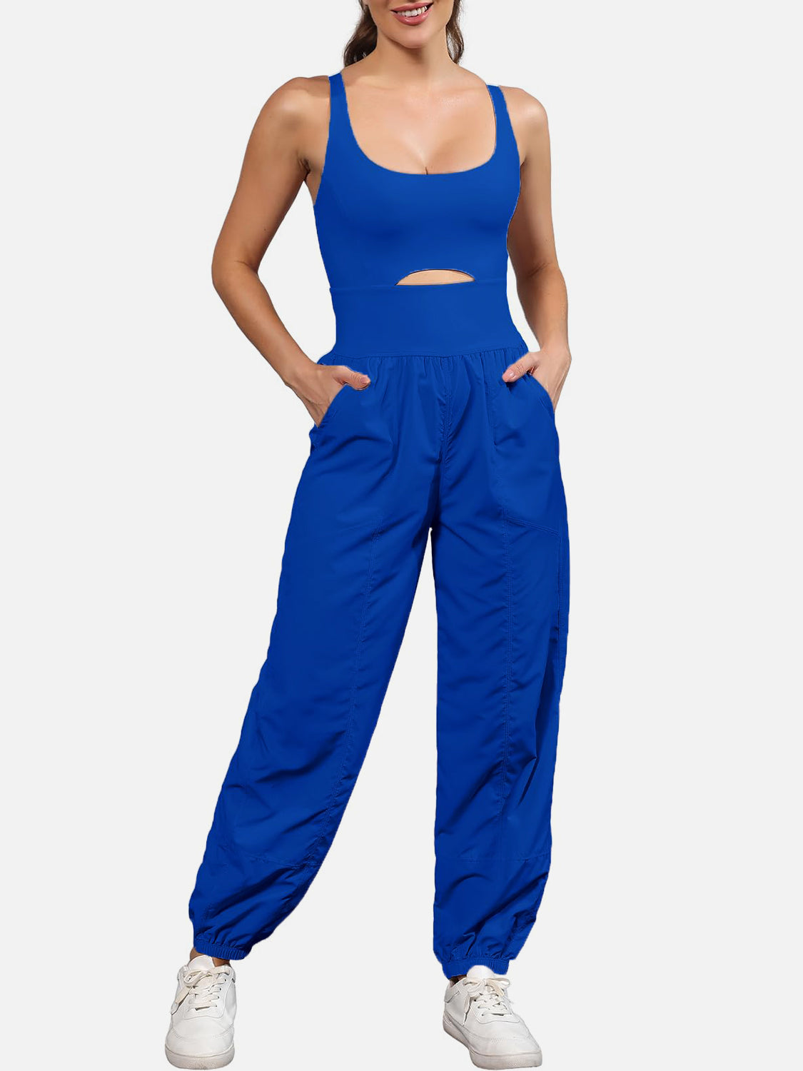 Sunset Vacation Cutout Scoop Neck Wide Strap Jumpsuit Sunset and Swim   