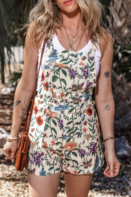 Printed Square Neck Wide Strap Romper Sunset and Swim Floral S 