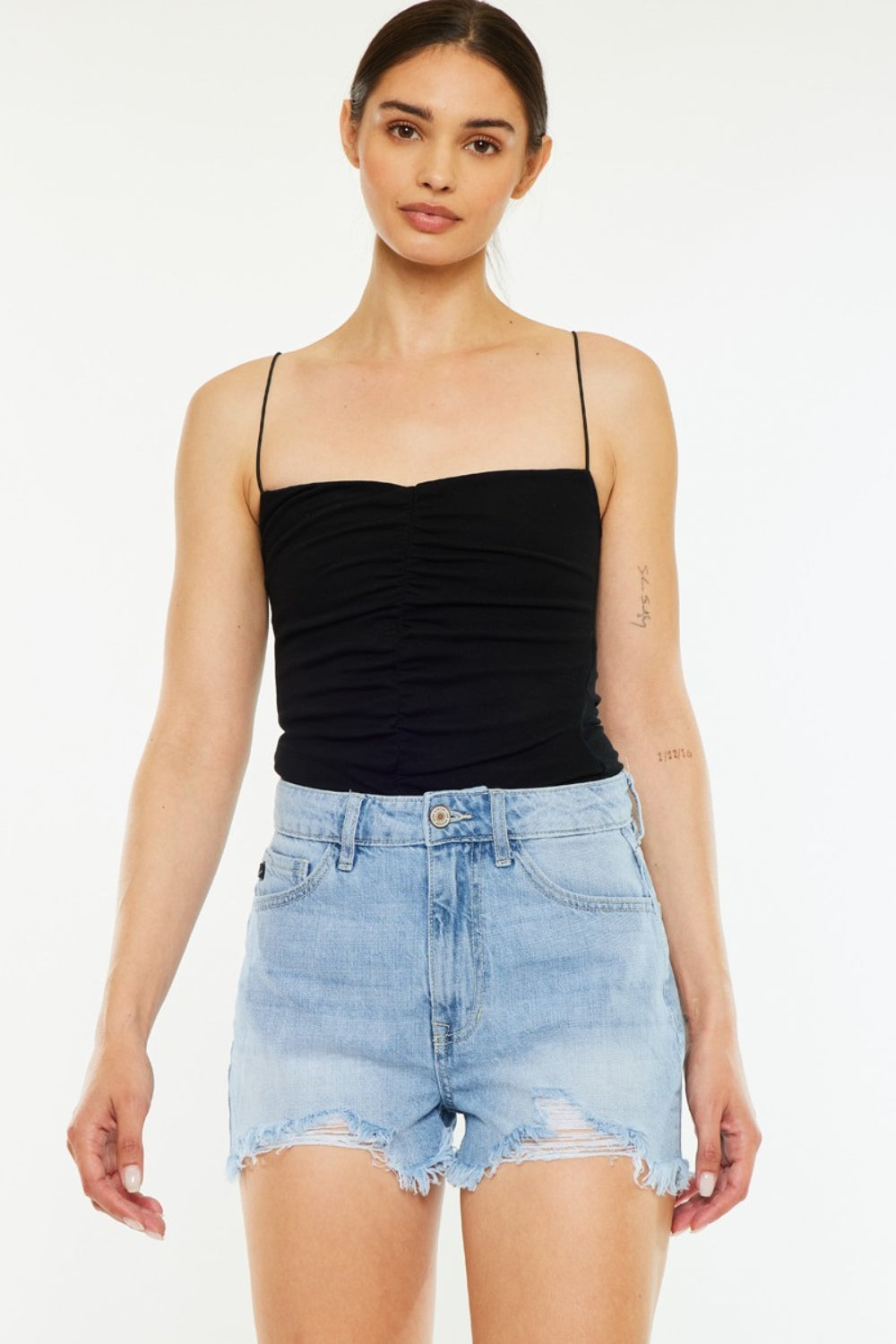 Kancan Raw Hem Distressed High Waist Denim Shorts Sunset and Swim   