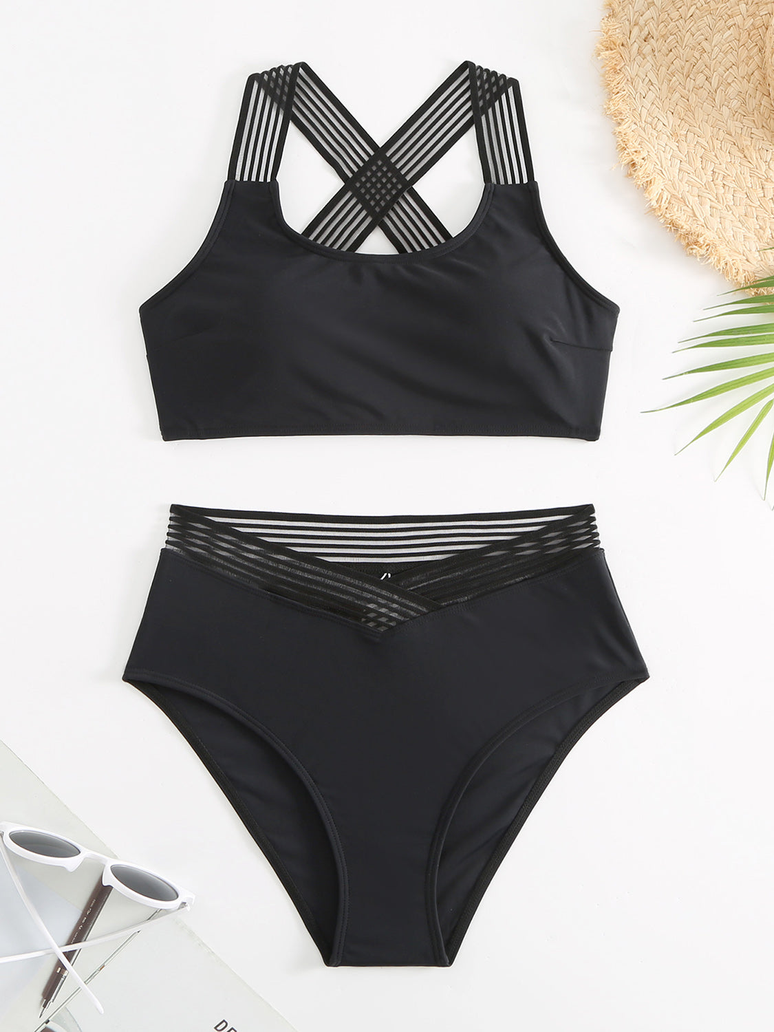 Sunset Vacation  Crisscross Wide Strap Two-Piece Swim Set Sunset and Swim   