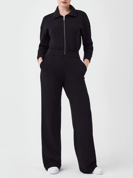 Sunset and Swim  Zip Up Long Sleeve Jumpsuit with Pockets  Sunset and Swim Black XS 