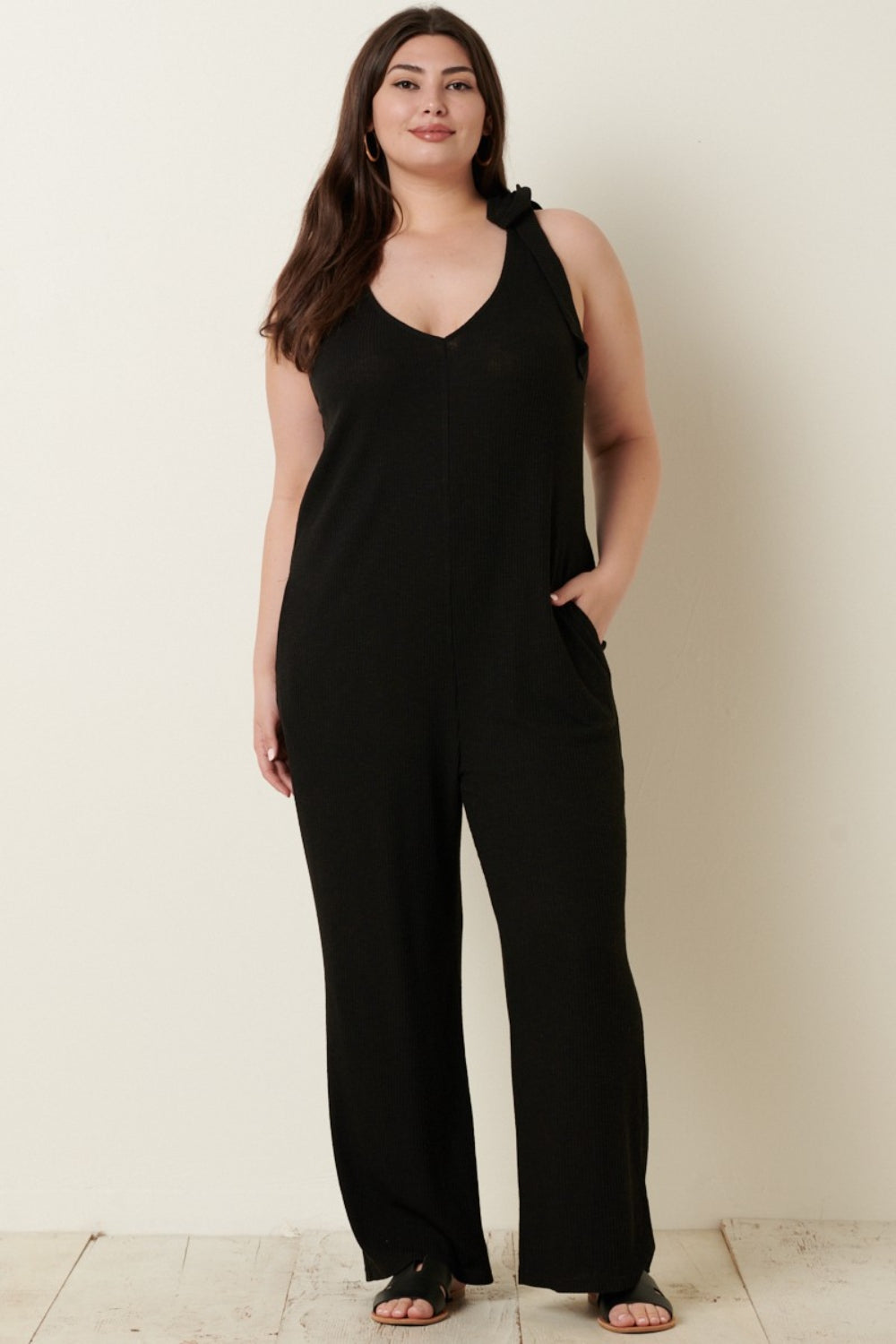 Sunset and Swim  Mittoshop Rib Knit V-Neck Cross Back Jumpsuit Sunset and Swim   