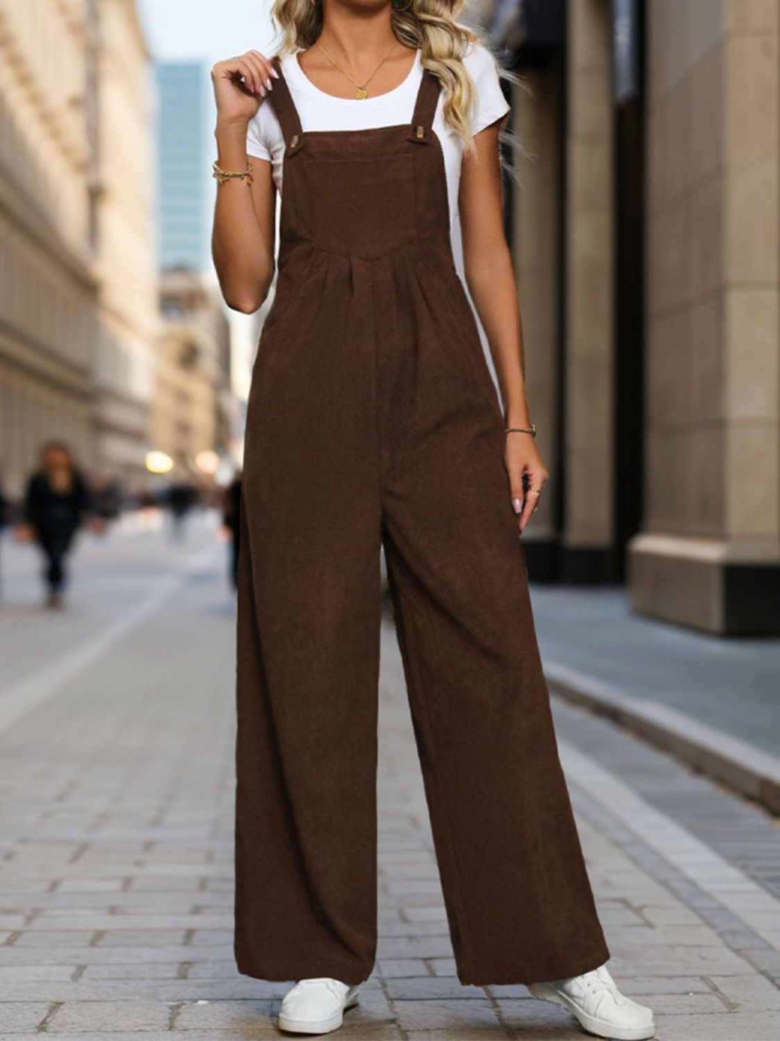 Square Neck Wide Strap Overalls Sunset and Swim Brown S 