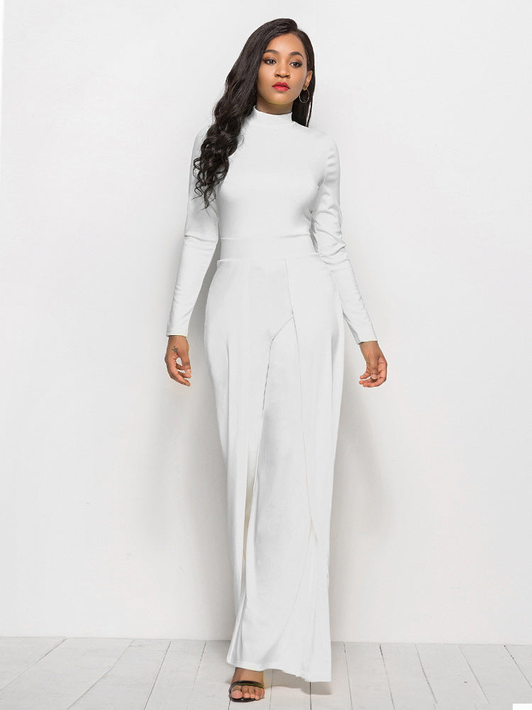 Sunset and Swim Long Sleeve Mock Neck Wide Leg Jumpsuit Sunset and Swim White L 