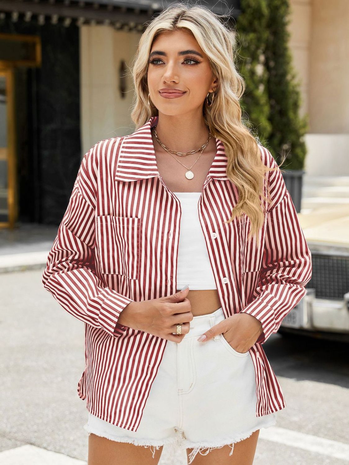 Striped Button Up Long Sleeve Shirt Sunset and Swim   