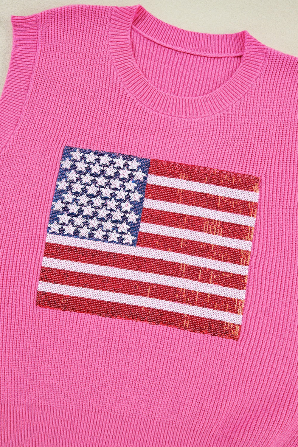 Sequin US Flag Round Neck Sweater Vest Sunset and Swim   