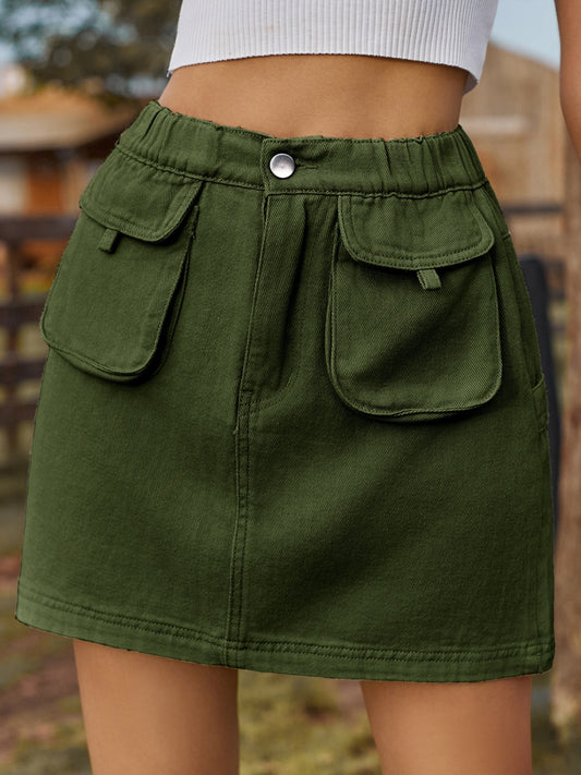Pocketed Elastic Waist Denim Skirt  Sunset and Swim Green S 