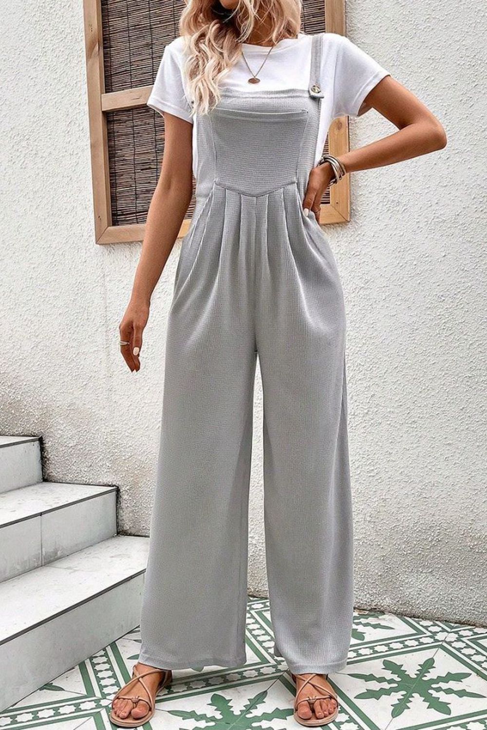 Square Neck Sleeveless Jumpsuit Sunset and Swim Light Gray S 