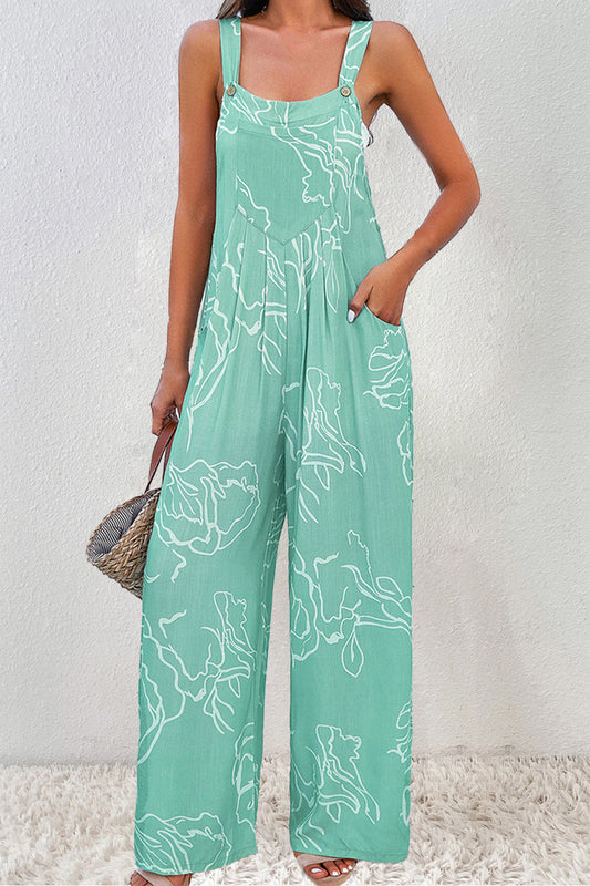 Printed Wide Strap Jumpsuit  Sunset and Swim   