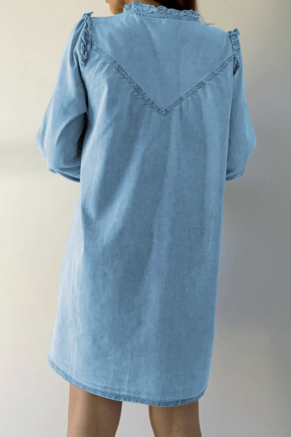 Button Up Notched Long Sleeve Denim Dress Sunset and Swim   