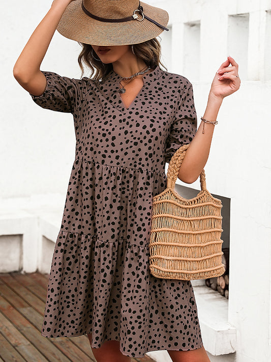 Sunset Vacation  Printed Notched Half Sleeve Dress