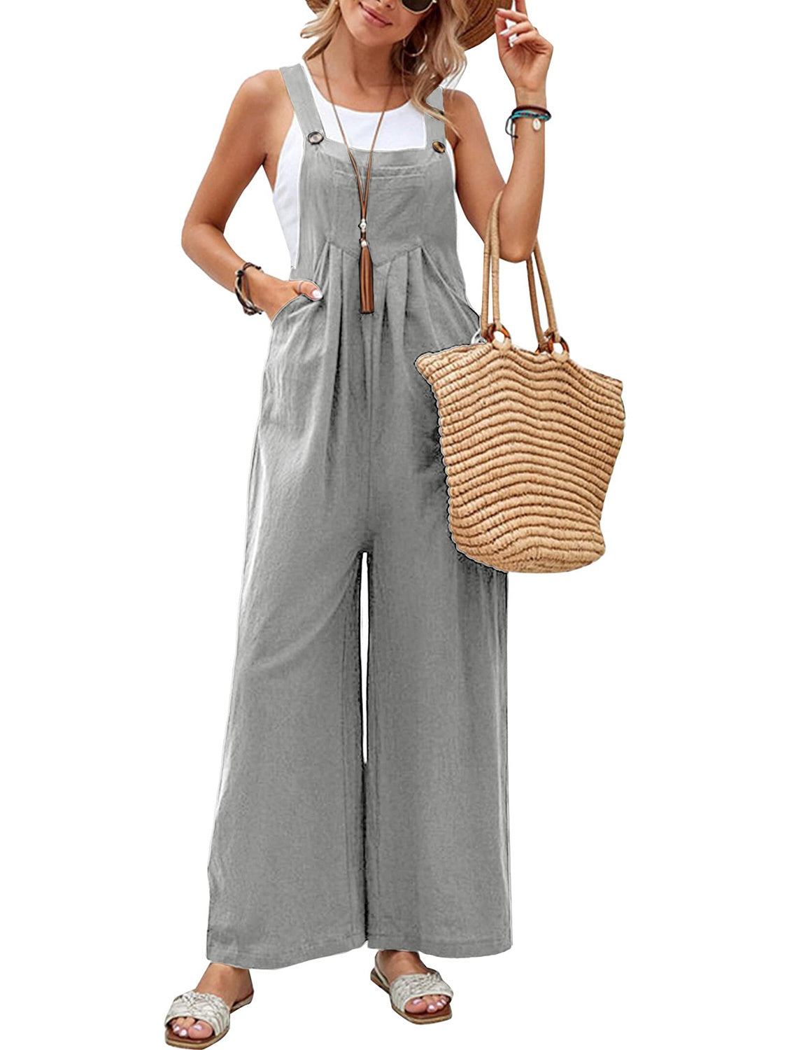 Full Size Square Neck Wide Strap Overalls Sunset and Swim   