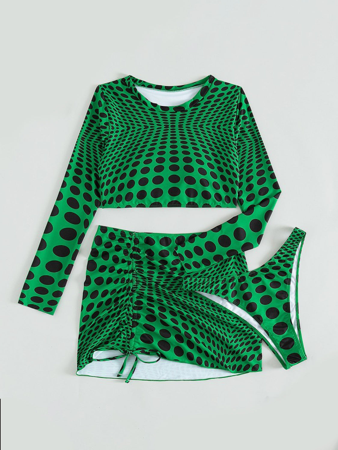 Polka Dot Long Sleeve Three-Piece Swim Set Sunset and Swim   