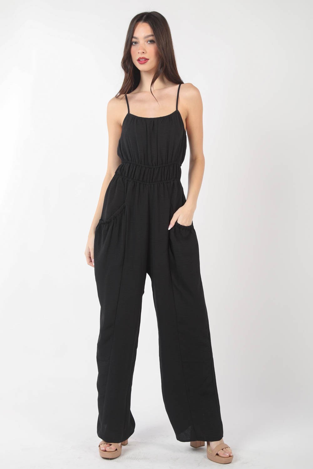 Sunset and Swim  Pintuck Detail Woven Sleeveless Jumpsuit Sunset and Swim BLACK S 