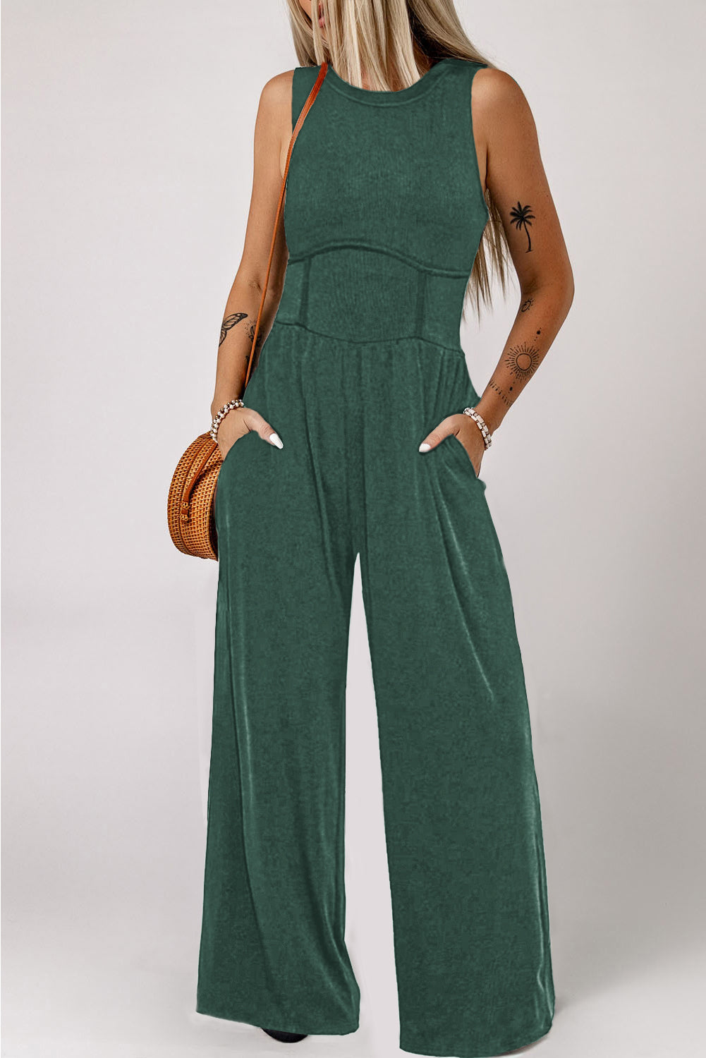 Sunset and Swim  Round Neck Sleeveless Jumpsuit Sunset and Swim Black Forest S 