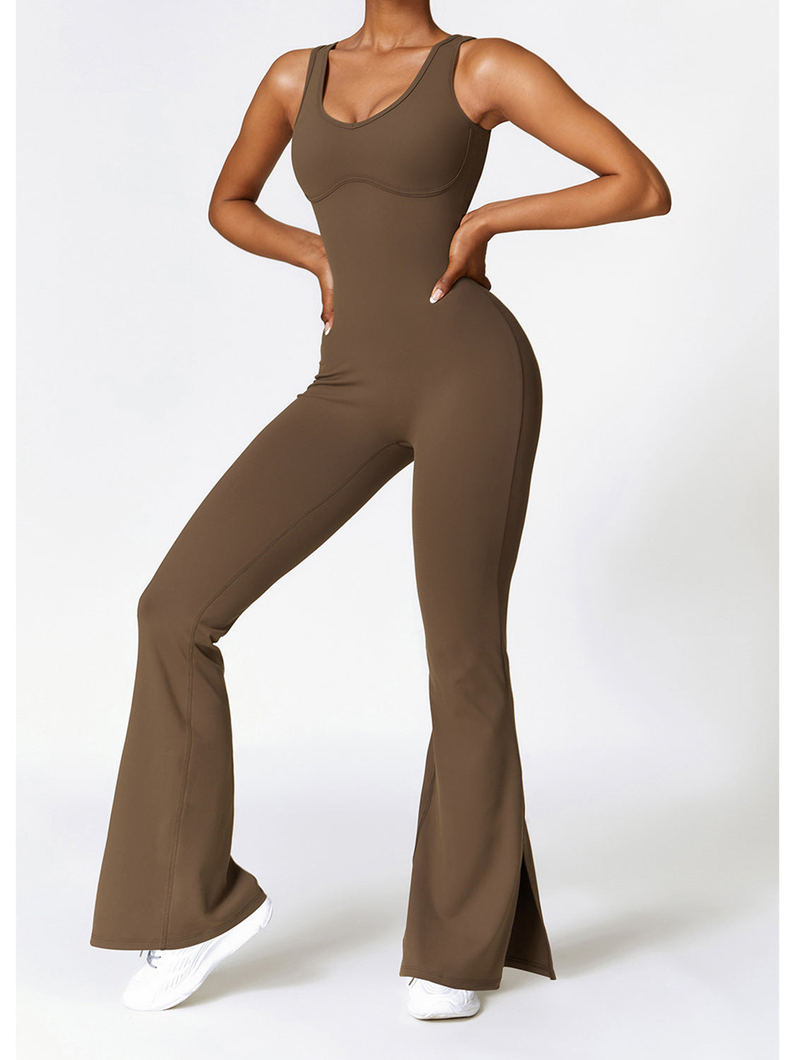 Sunset and Swim  Wide Strap Bootcut Slit Active Jumpsuit Sunset and Swim   