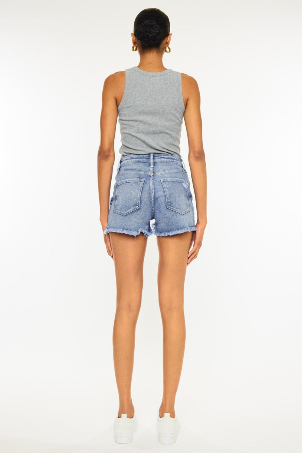 Kancan Distressed Raw Hem Denim Shorts Sunset and Swim   