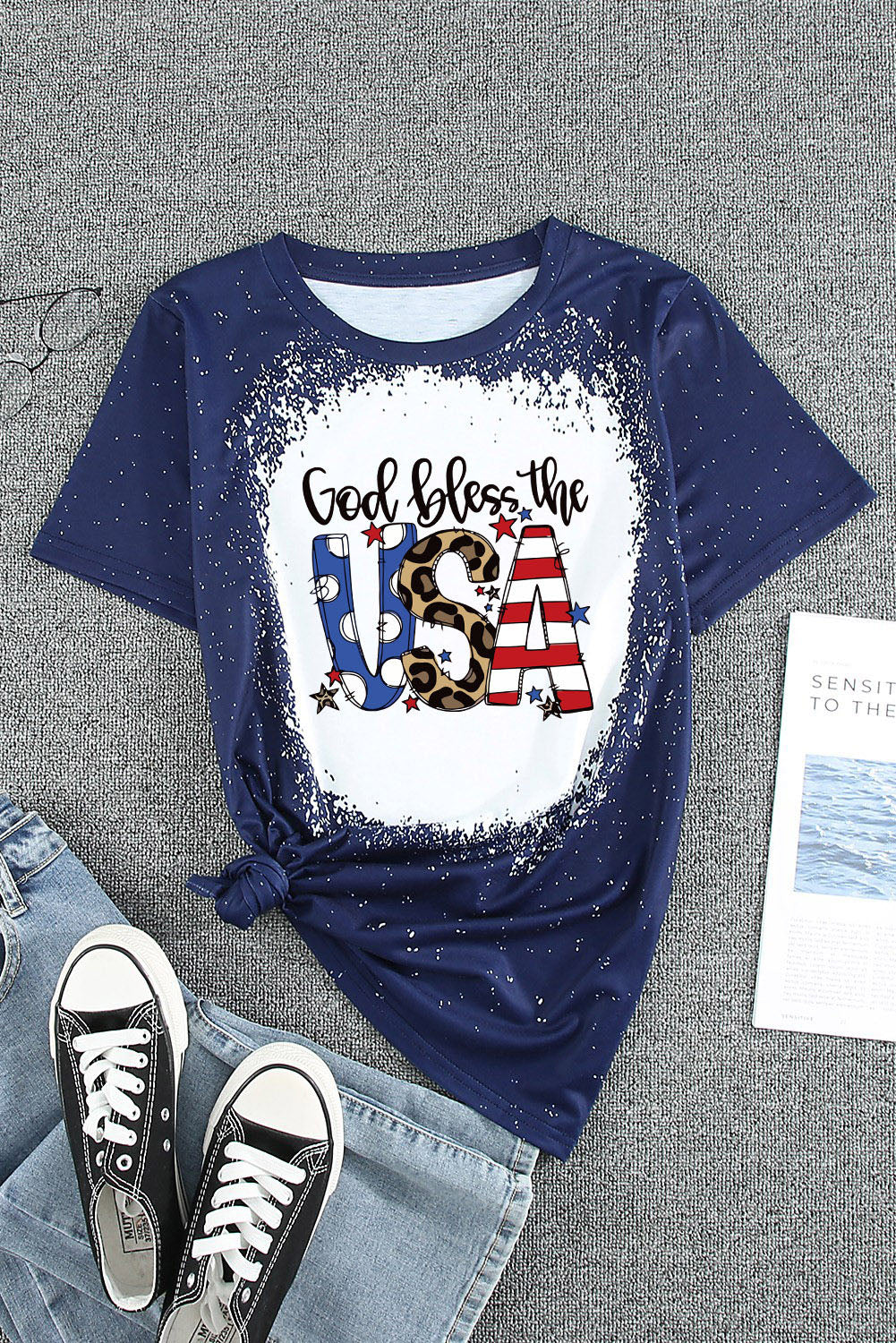 GOD BLESS THE USA Printed Tee Shirt  Sunset and Swim   