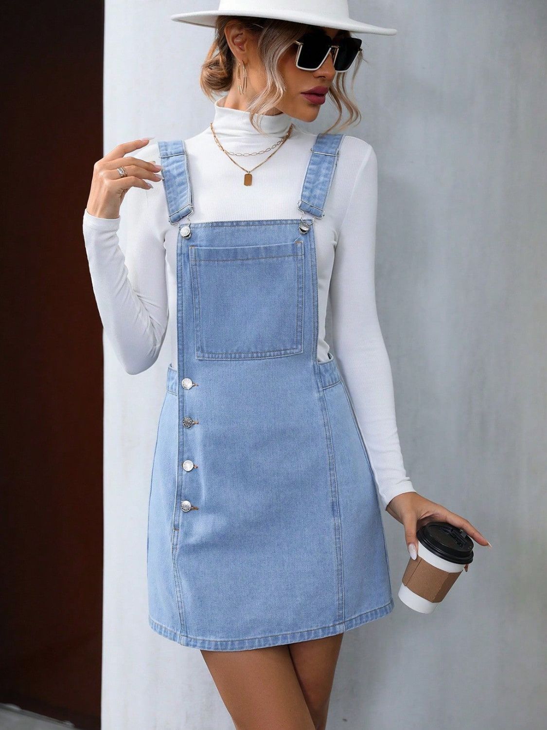 Wide Strap Denim Overall Dress Sunset and Swim   