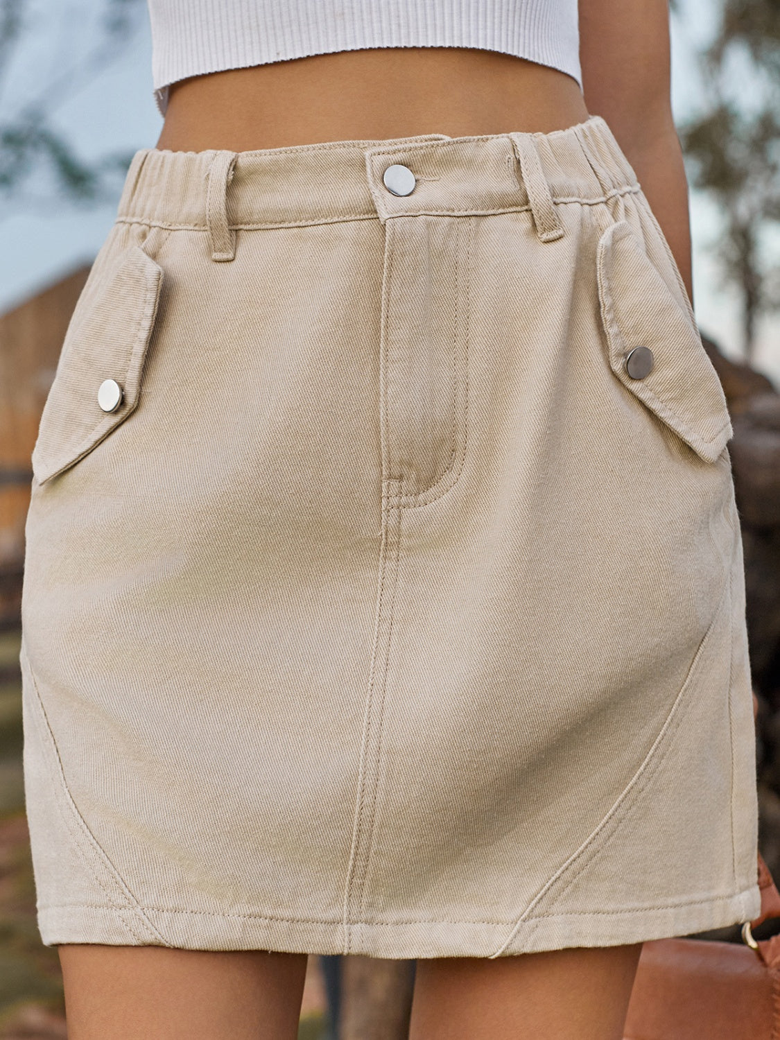 Pocketed Buttoned Mini Denim Skirt Sunset and Swim   