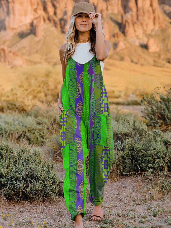 Full Size Printed V-Neck Sleeveless Jumpsuit  Sunset and Swim Mint Green S 