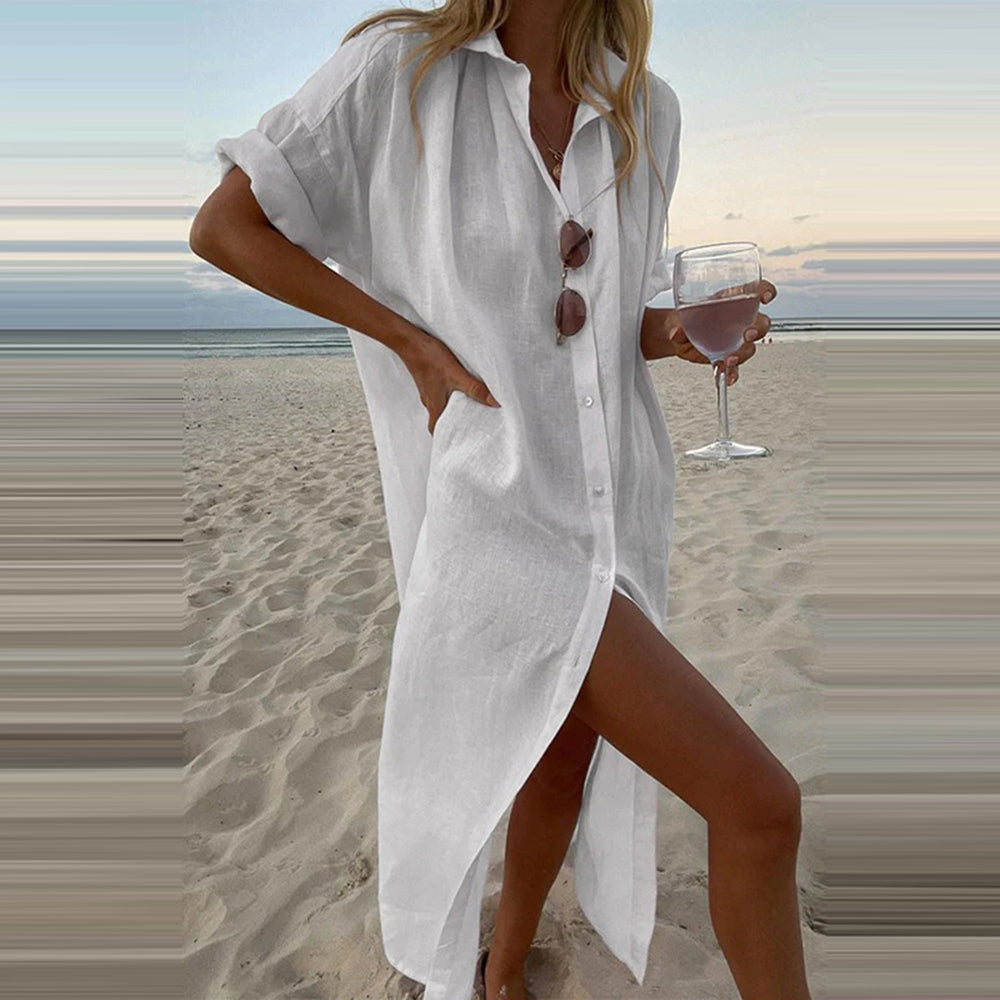 Breezy Shoreline Chic White Tunic Shirt Dress  Sunset and Swim White One Size 