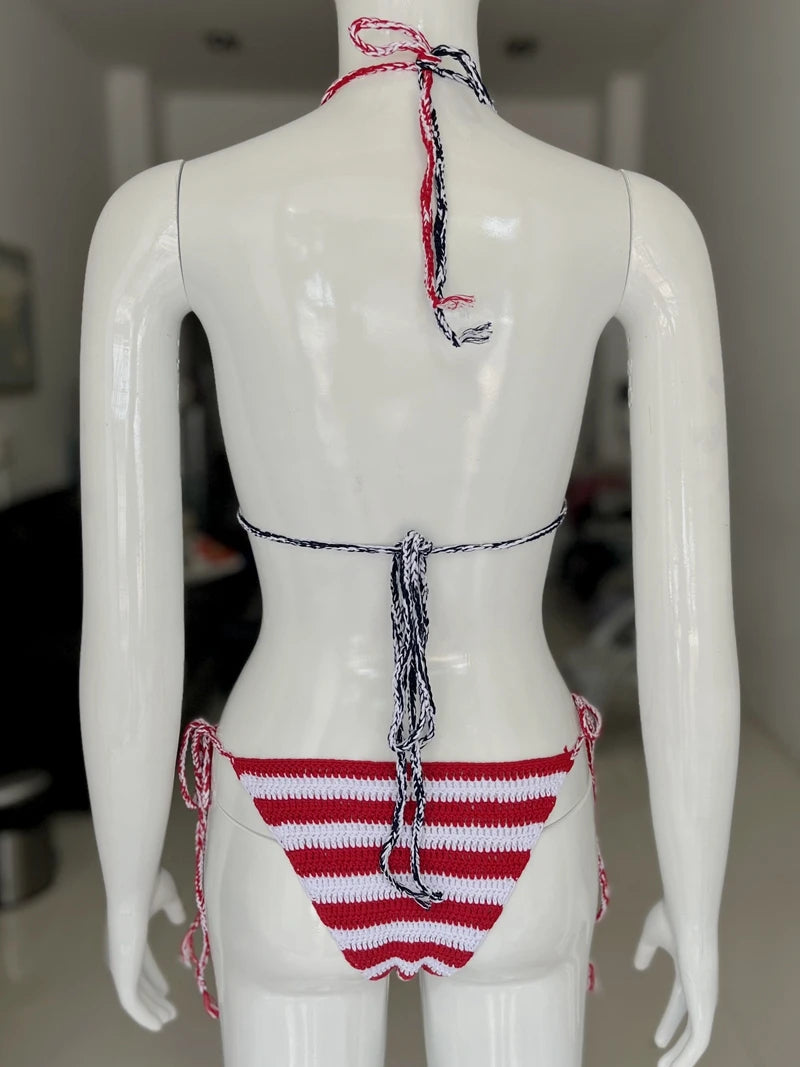 Sexy American Flag Handmade Crochet Swimsuit Bikini Sunset and Swim   