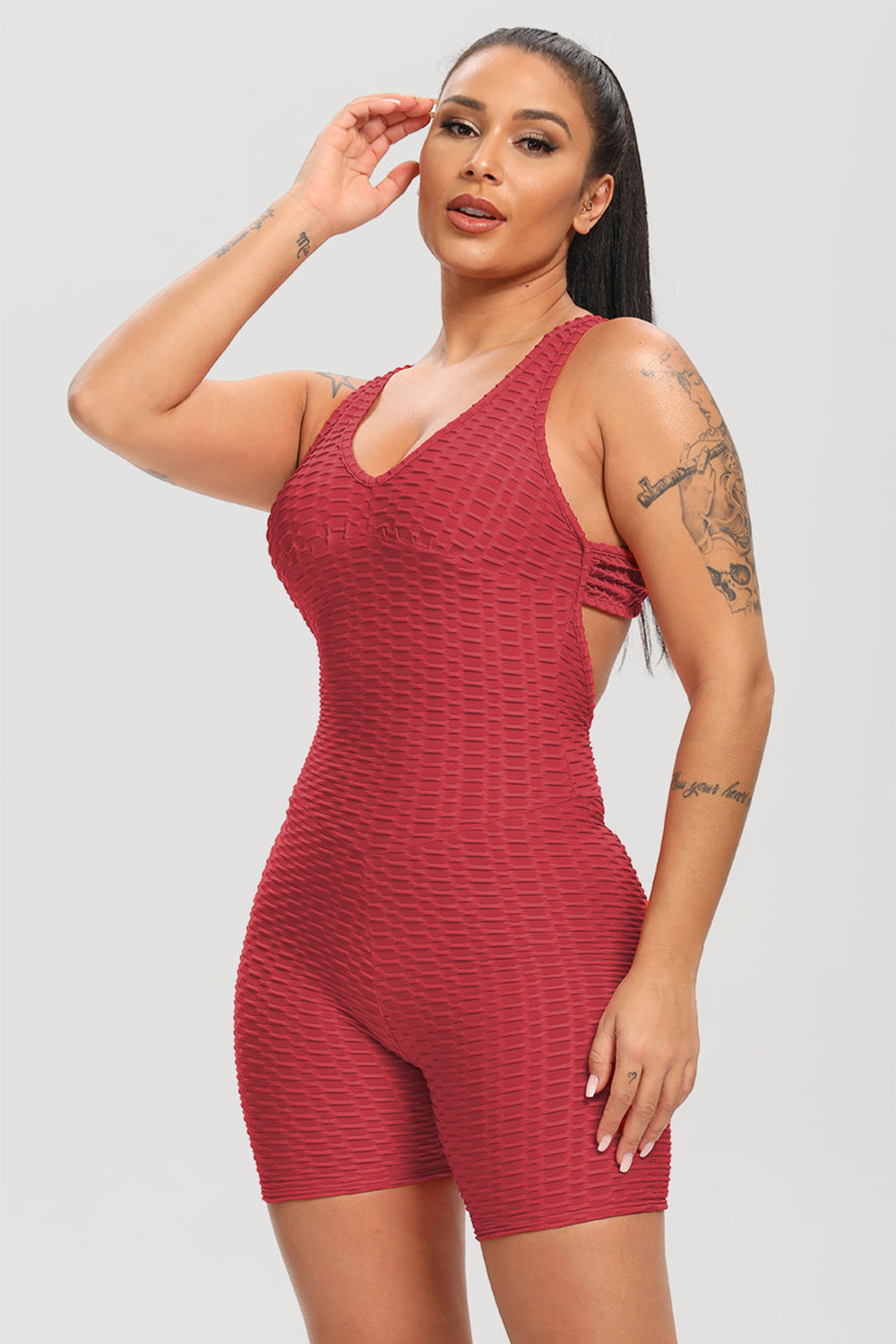 Crisscross Wide Strap Active Romper Sunset and Swim Red S 