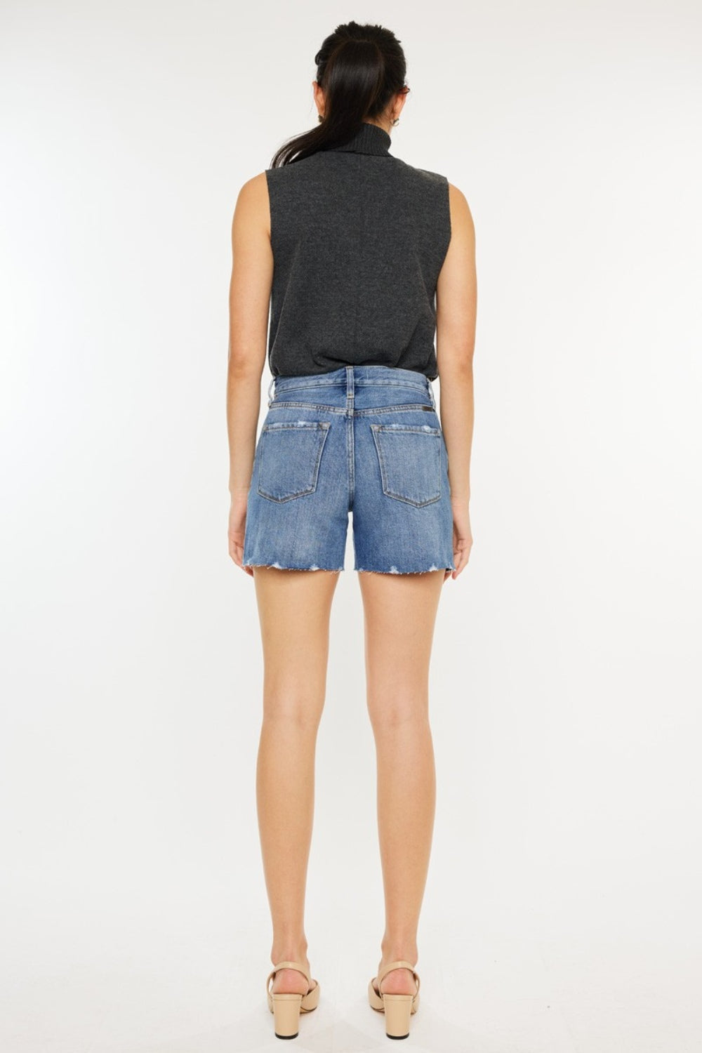 Kancan Distressed High Waist Denim Shorts Sunset and Swim   