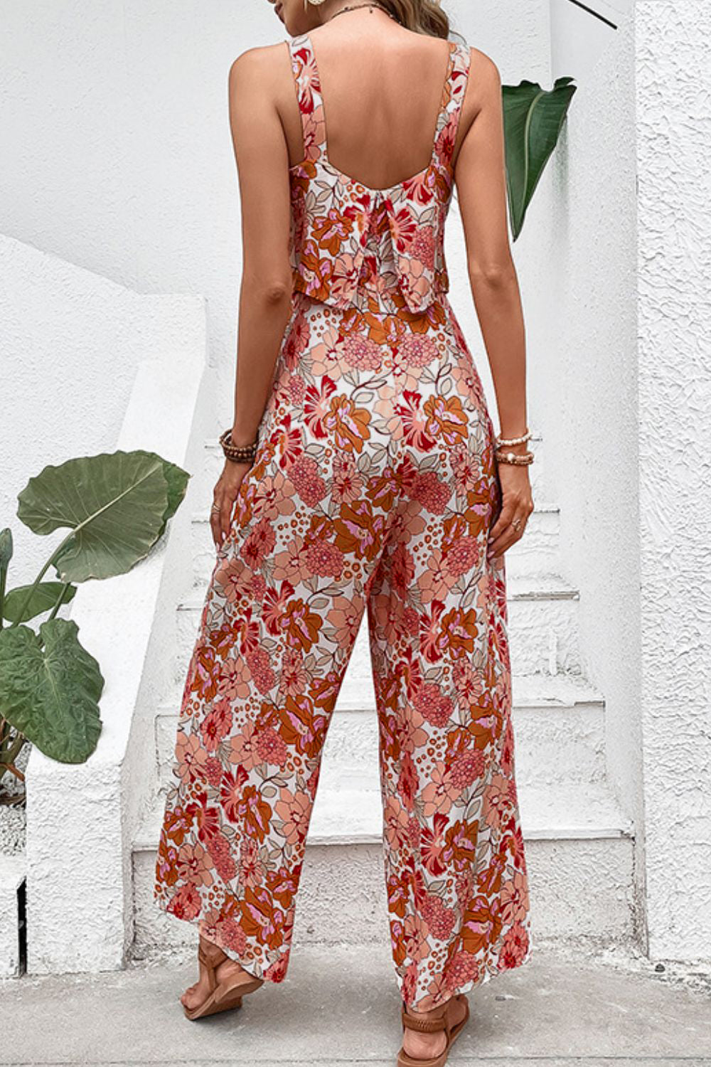 Floral Square Neck Sleeveless Jumpsuit Sunset and Swim   