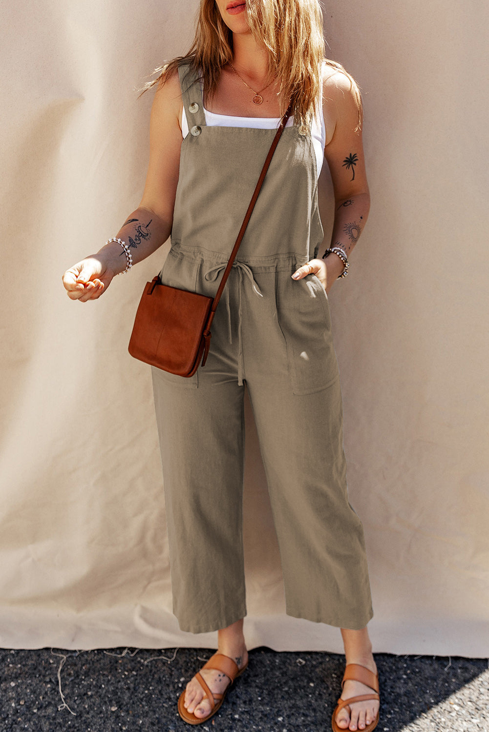 Drawstring Wide Strap Overalls with Pockets Sunset and Swim   