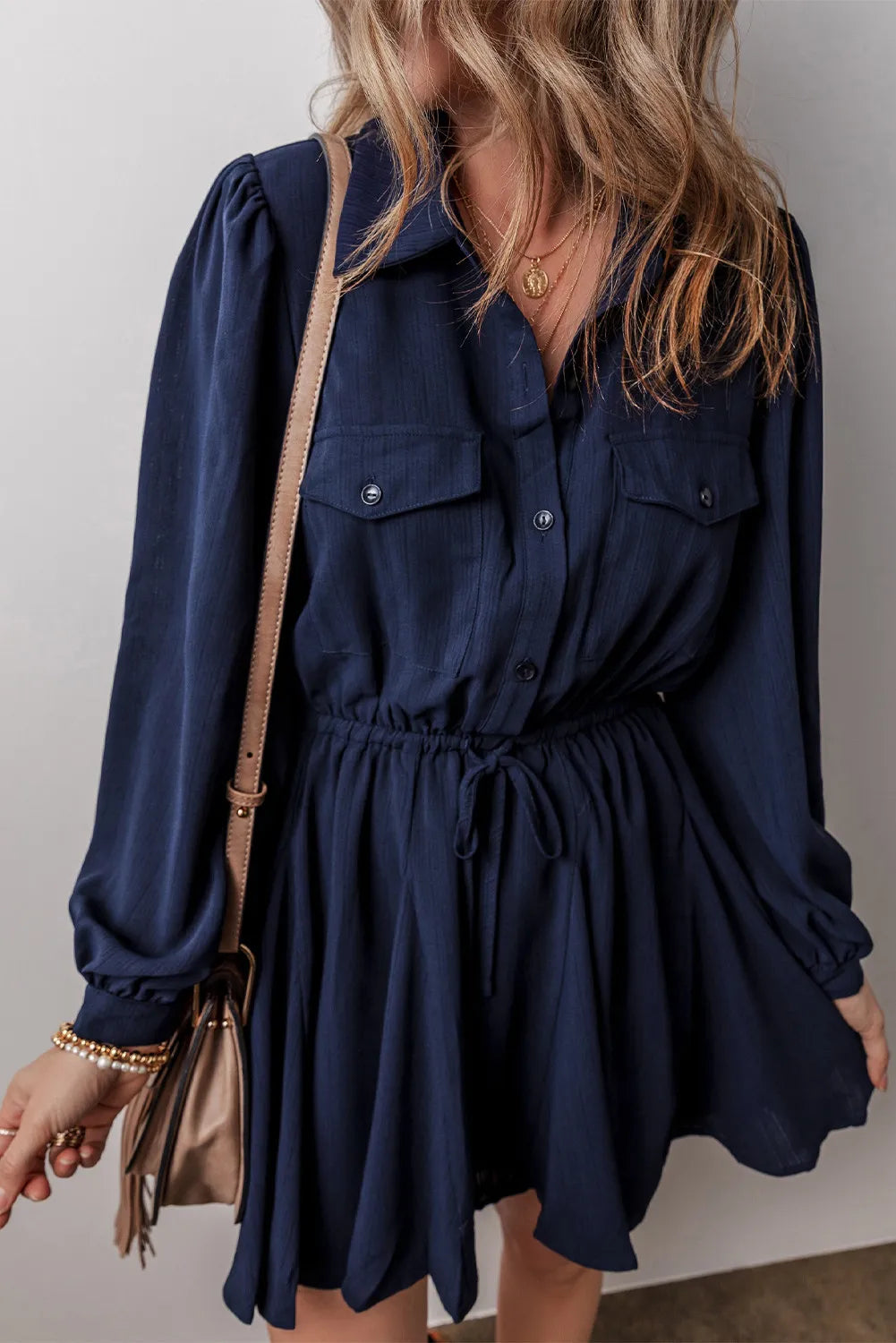 Drawstring Half Button Long Sleeve Dress Sunset and Swim   