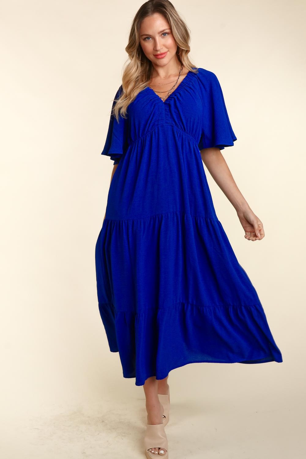 Sunset Vacation Tiered Babydoll Maxi Dress with Side Pocket Sunset and Swim Royal S 