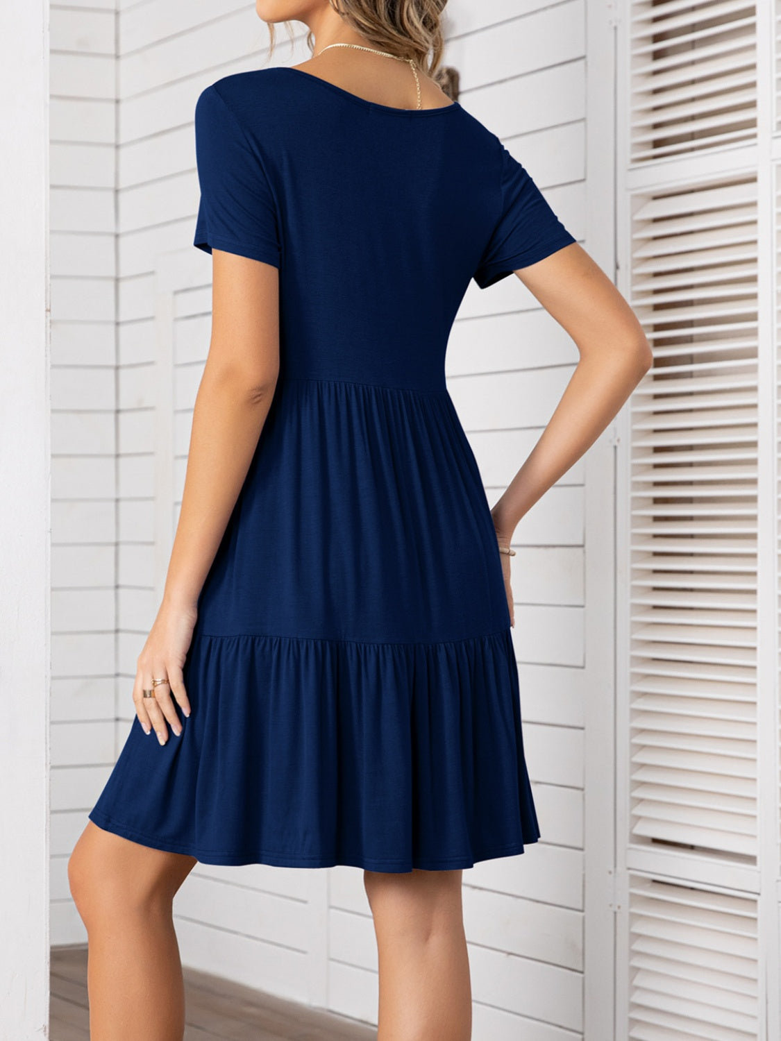 Round Neck Short Sleeve Mini Tee Dress Sunset and Swim Indigo S 