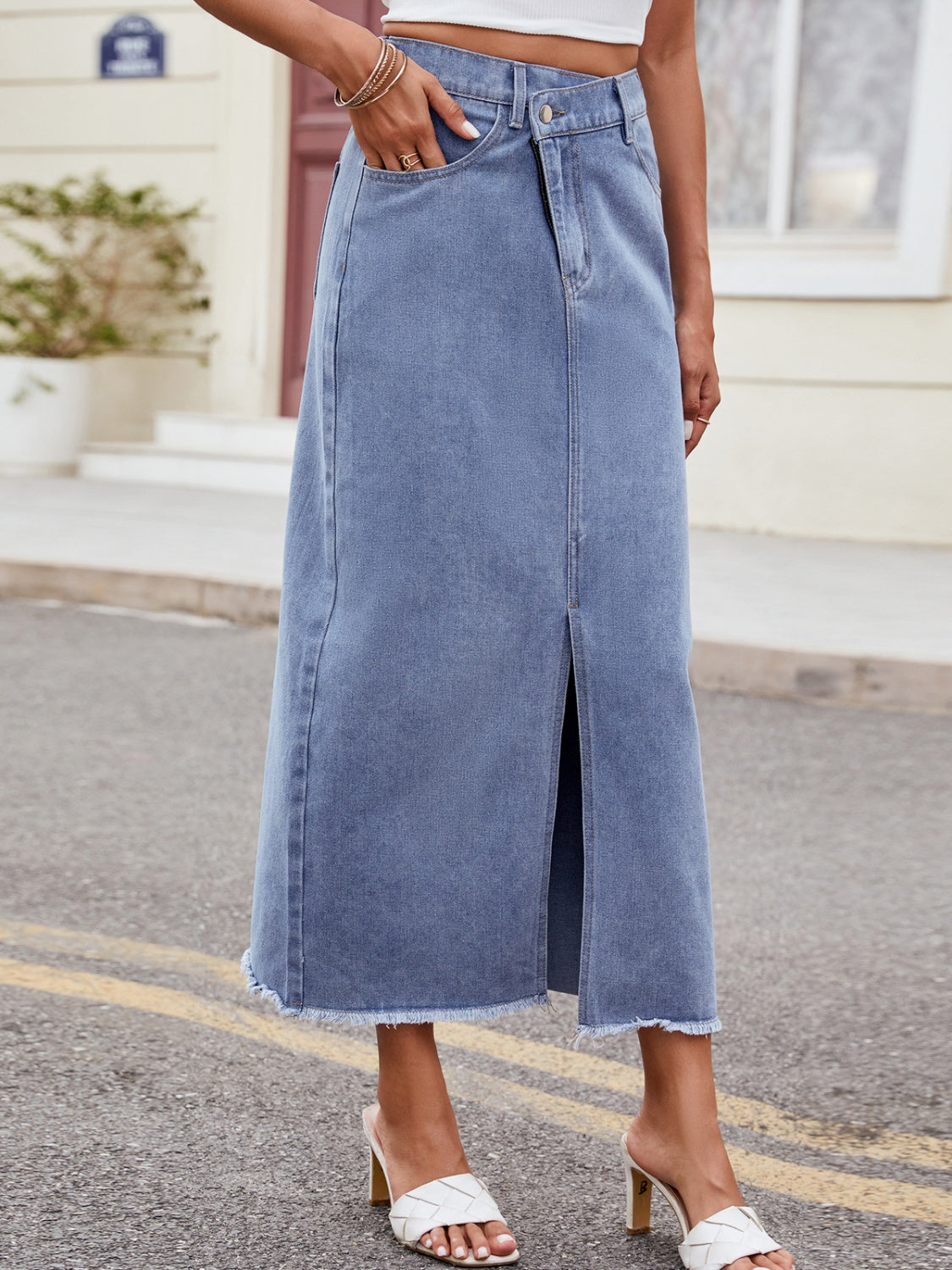 Sunset and Swim  Slit Asymmetrical Waist Denim Skirt Sunset and Swim   