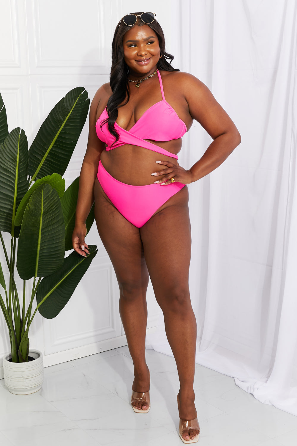 Marina West Swim Summer Splash Halter Bikini Set in Pink  Sunset and Swim   